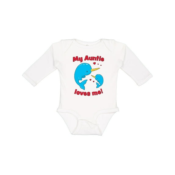 Inktastic My Auntie Loves Me Narwhal Family Boys or Girls Long Sleeve Baby Bodysuit