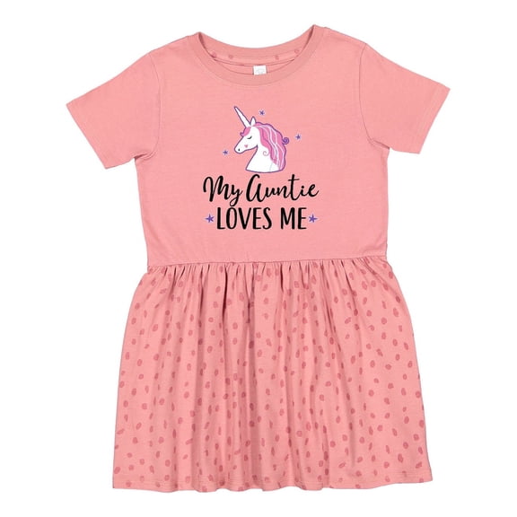 Inktastic My Auntie Loves Me Unicorn Girls Toddler Dress