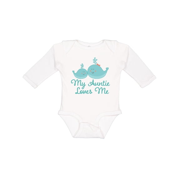 Inktastic My Auntie Loves Me Whale Boys or Girls Long Sleeve Baby Bodysuit