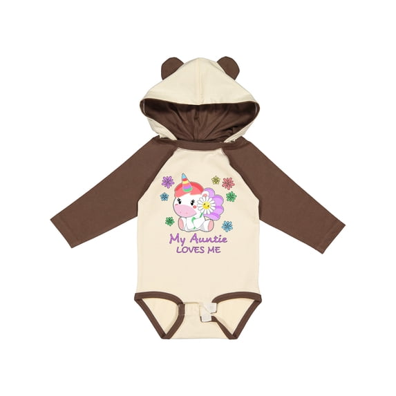 Inktastic My Auntie Loves Me- cute unicorn Boys or Girls Long Sleeve Baby Bodysuit
