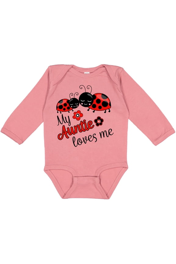 My Auntie Loves Me with Cute Lady Bugs Boys or Girls Long Sleeve Baby Bodysuit
