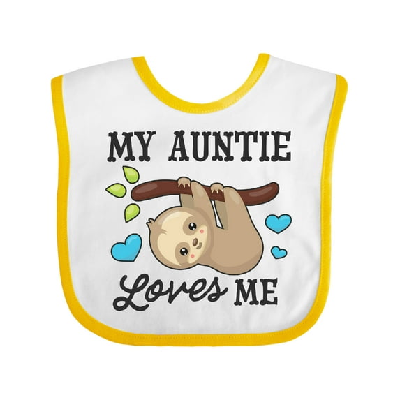 Inktastic My Auntie Loves Me with Sloth and Hearts Boys or Girls Baby Bib