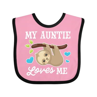Inktastic My Auntie Loves Me with Sloth and Hearts Boys or Girls Baby Bib