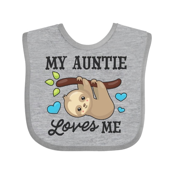 Inktastic My Auntie Loves Me with Sloth and Hearts Boys or Girls Baby Bib