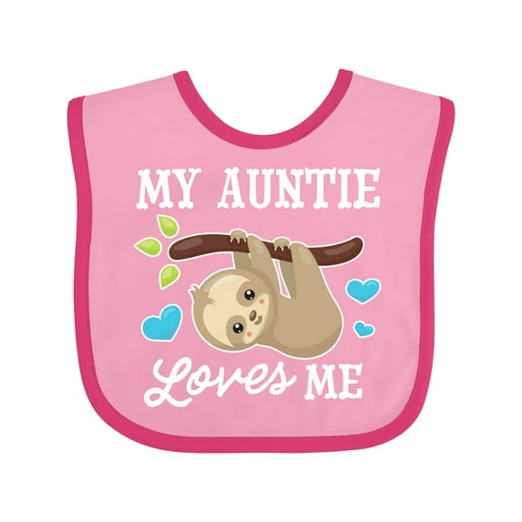 Inktastic My Auntie Loves Me with Sloth and Hearts Boys or Girls Baby Bib