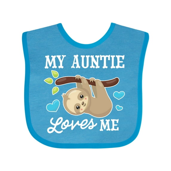 Inktastic My Auntie Loves Me with Sloth and Hearts Boys or Girls Baby Bib