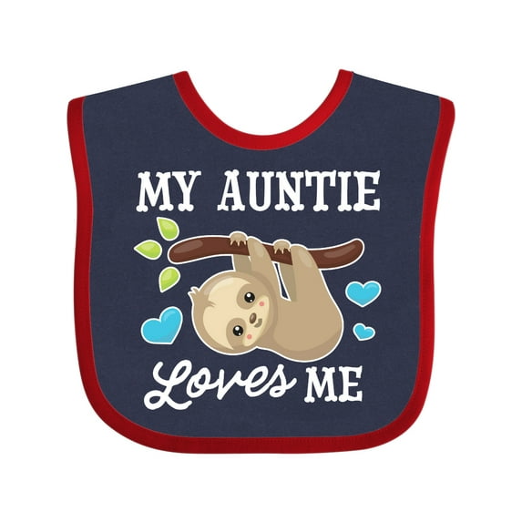 Inktastic My Auntie Loves Me with Sloth and Hearts Boys or Girls Baby Bib