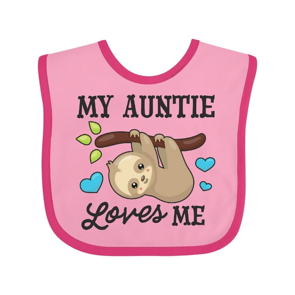 Inktastic My Auntie Loves Me with Sloth and Hearts Boys or Girls Baby Bib