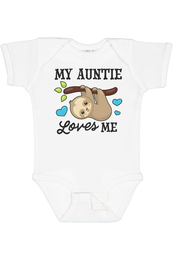 My Auntie Loves Me with Sloth and Hearts Boys or Girls Baby Bodysuit