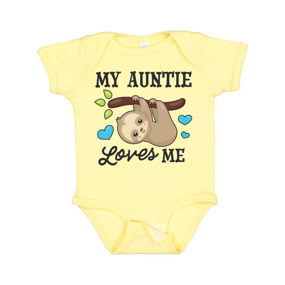 Inktastic My Auntie Loves Me with Sloth and Hearts Boys or Girls Baby Bodysuit