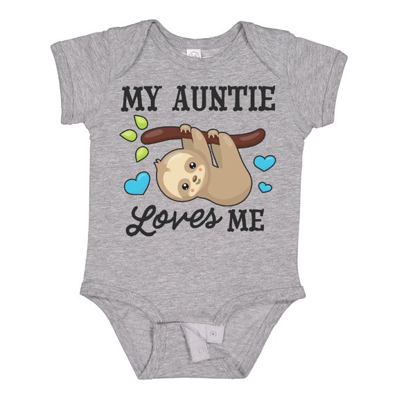 Inktastic My Auntie Loves Me with Sloth and Hearts Boys or Girls Baby Bodysuit