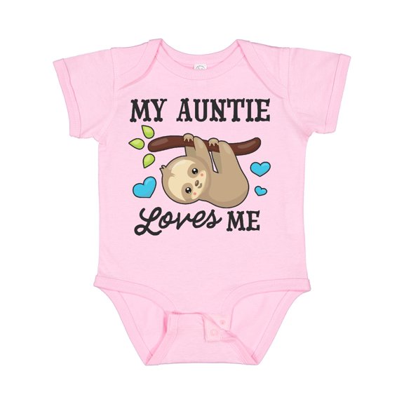 Inktastic My Auntie Loves Me with Sloth and Hearts Boys or Girls Baby Bodysuit