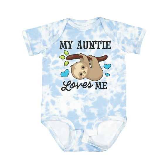 Inktastic My Auntie Loves Me with Sloth and Hearts Boys or Girls Baby Bodysuit