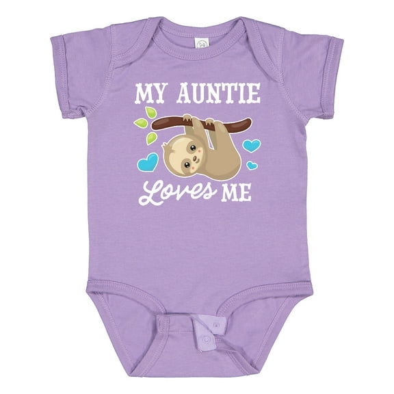 Inktastic My Auntie Loves Me with Sloth and Hearts Boys or Girls Baby Bodysuit