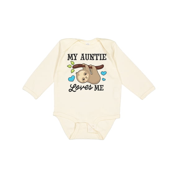 Inktastic My Auntie Loves Me with Sloth and Hearts Boys or Girls Long Sleeve Baby Bodysuit