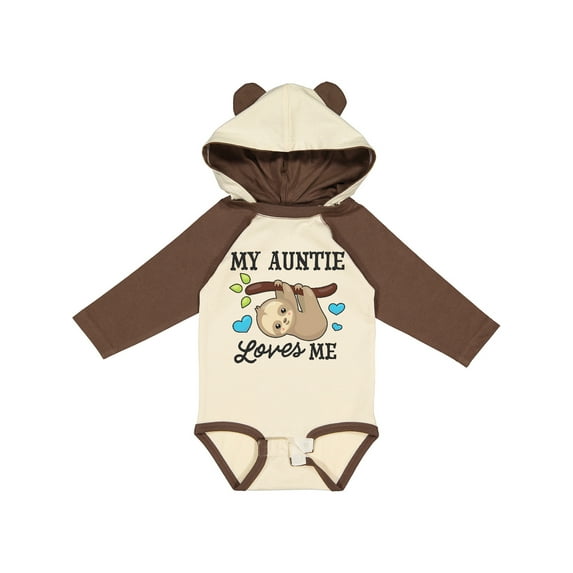 Inktastic My Auntie Loves Me with Sloth and Hearts Boys or Girls Long Sleeve Baby Bodysuit