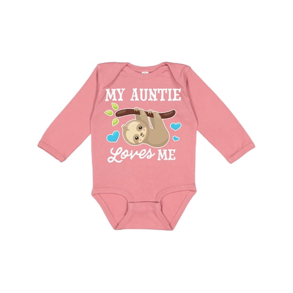 Inktastic My Auntie Loves Me with Sloth and Hearts Boys or Girls Long Sleeve Baby Bodysuit
