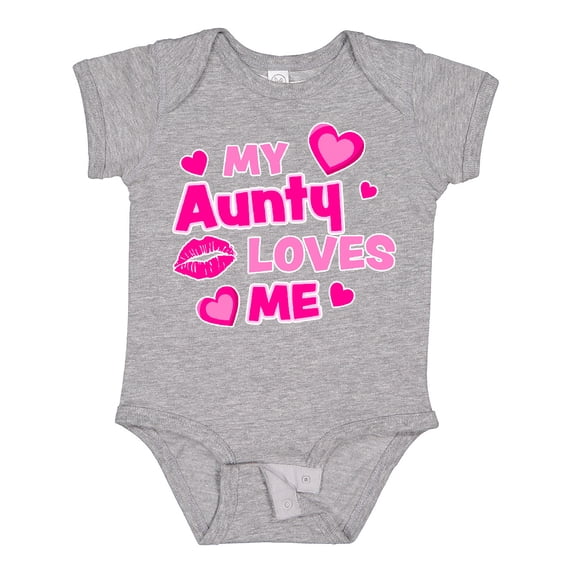 Inktastic My Aunty Loves Me with Hearts and Kiss Boys or Girls Baby Bodysuit