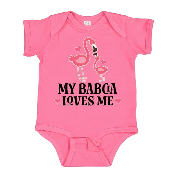 Inktastic My Babcia Loves Me Flamingo Girls Baby Bodysuit