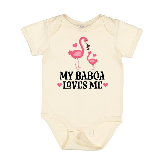 Inktastic My Babcia Loves Me Flamingo Girls Baby Bodysuit