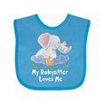 thumbnail image 1 of Inktastic My Babysitter Loves Me Cute Elephants Clouds Moon and Stars Boys or Girls Baby Bib, 1 of 4