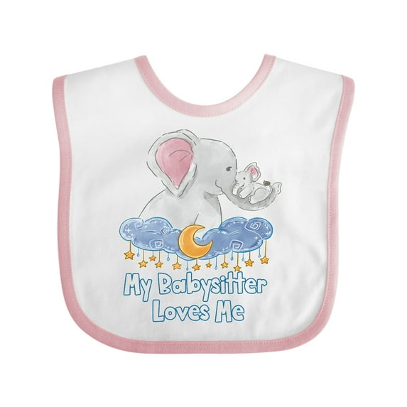 Inktastic My Babysitter Loves Me Cute Elephants Clouds Moon and Stars Boys or Girls Baby Bib