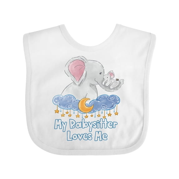 Inktastic My Babysitter Loves Me Cute Elephants Clouds Moon and Stars Boys or Girls Baby Bib