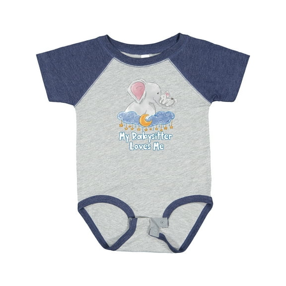 Inktastic My Babysitter Loves Me Cute Elephants Clouds Moon and Stars Boys or Girls Baby Bodysuit