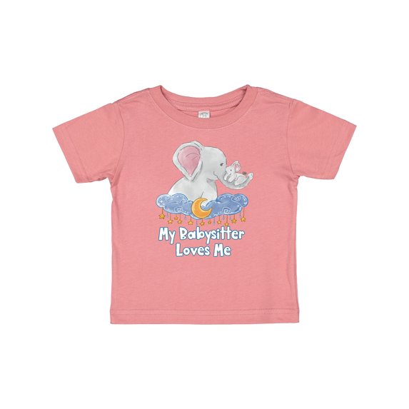 Inktastic My Babysitter Loves Me Cute Elephants Clouds Moon and Stars Boys or Girls Baby T-Shirt