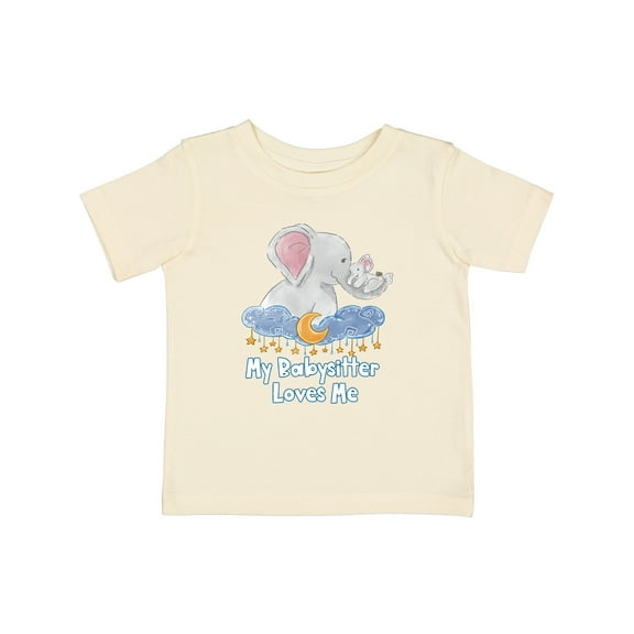 Inktastic My Babysitter Loves Me Cute Elephants Clouds Moon and Stars Boys or Girls Baby T-Shirt
