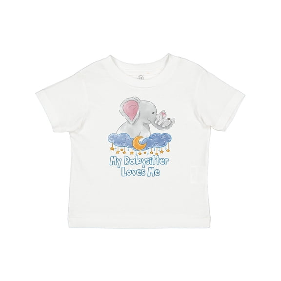 Inktastic My Babysitter Loves Me Cute Elephants Clouds Moon and Stars Boys or Girls Baby T-Shirt