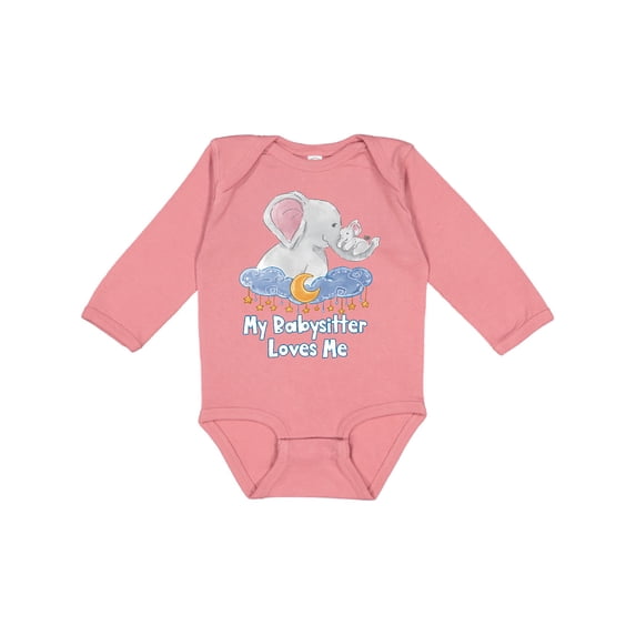 Inktastic My Babysitter Loves Me Cute Elephants Clouds Moon and Stars Boys or Girls Long Sleeve Baby Bodysuit