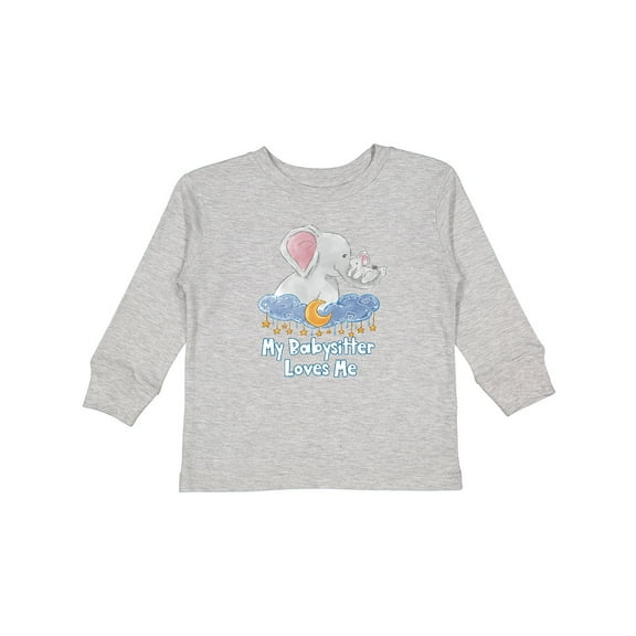 Inktastic My Babysitter Loves Me Cute Elephants Clouds Moon and Stars Boys or Girls Long Sleeve Toddler T-Shirt