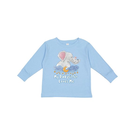 Inktastic My Babysitter Loves Me Cute Elephants Clouds Moon and Stars Boys or Girls Long Sleeve Toddler T-Shirt