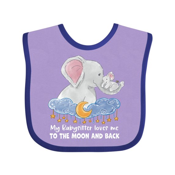 Inktastic My Babysitter Loves Me to the Moon and Back Elephant Family Boys or Girls Baby Bib