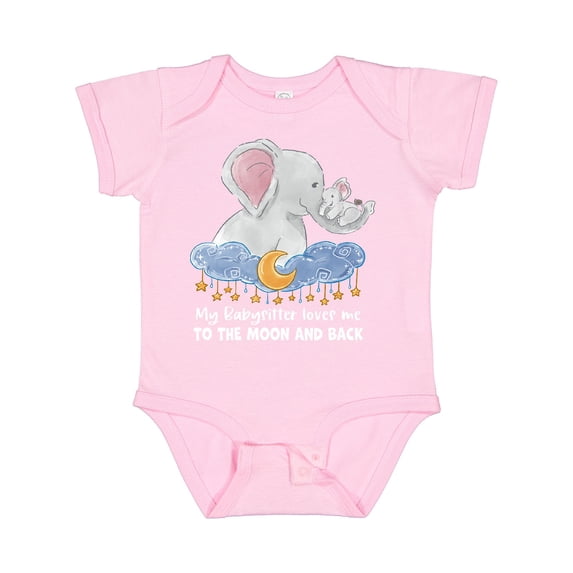 Inktastic My Babysitter Loves Me to the Moon and Back Elephant Family Boys or Girls Baby Bodysuit