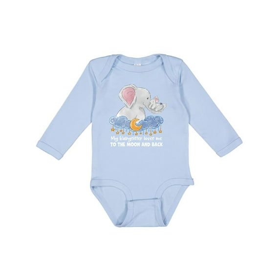 Inktastic My Babysitter Loves Me to the Moon and Back Elephant Family Boys or Girls Long Sleeve Baby Bodysuit