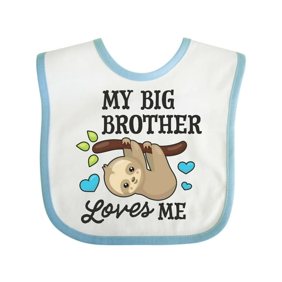 Inktastic My Big Brother Loves Me with Sloth and Hearts Boys or Girls Baby Bib