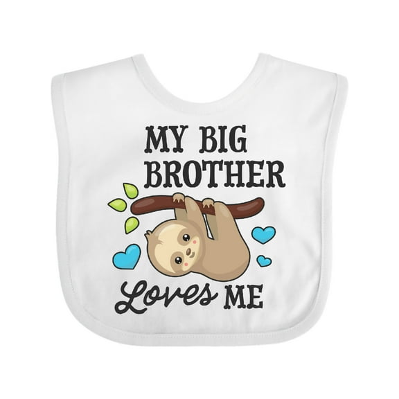Inktastic My Big Brother Loves Me with Sloth and Hearts Boys or Girls Baby Bib