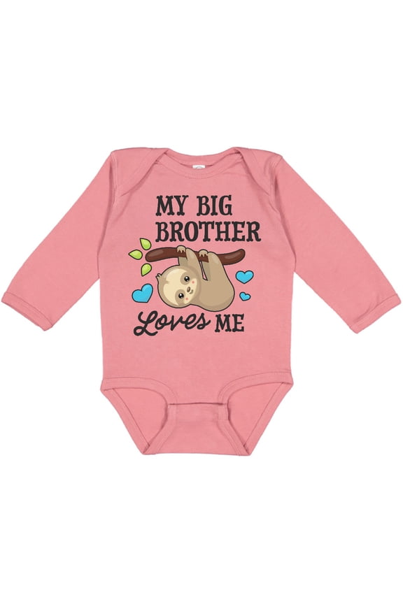 My Big Brother Loves Me with Sloth and Hearts Boys or Girls Long Sleeve Baby Bodysuit