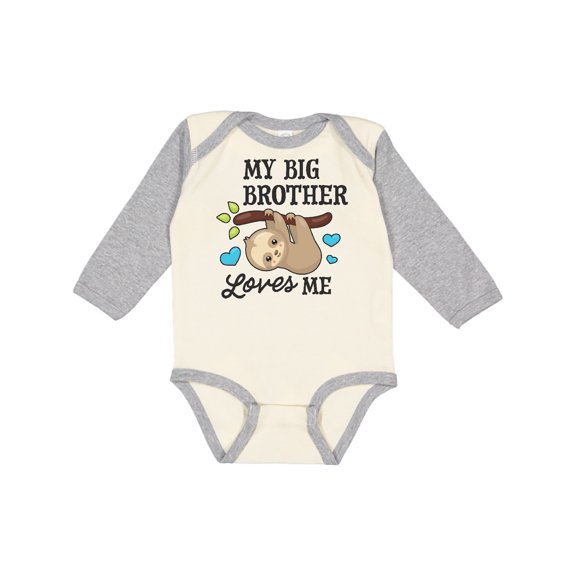 Inktastic My Big Brother Loves Me with Sloth and Hearts Boys or Girls Long Sleeve Baby Bodysuit
