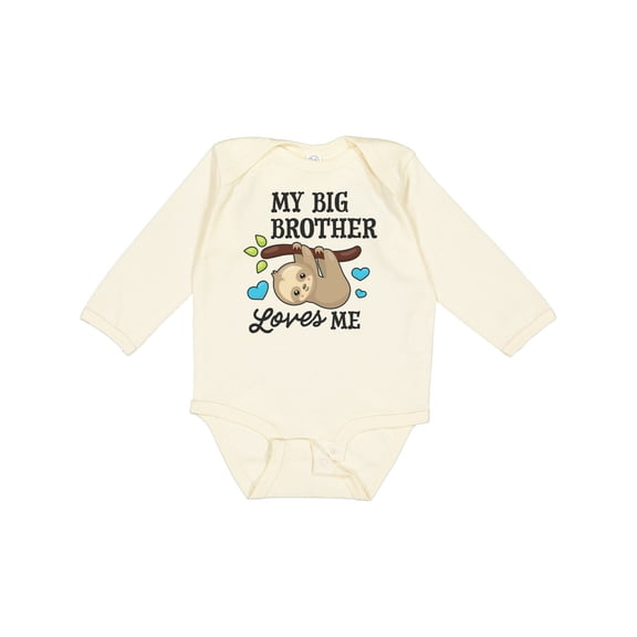 Inktastic My Big Brother Loves Me with Sloth and Hearts Boys or Girls Long Sleeve Baby Bodysuit