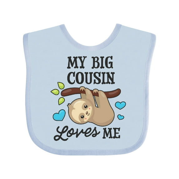Inktastic My Big Cousin Loves Me with Sloth and Hearts Boys or Girls Baby Bib