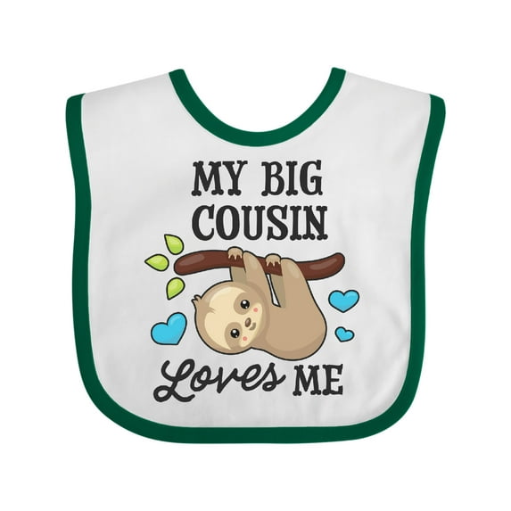 Inktastic My Big Cousin Loves Me with Sloth and Hearts Boys or Girls Baby Bib