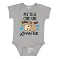 thumbnail image 1 of Inktastic My Big Cousin Loves Me with Sloth and Hearts Boys or Girls Baby Bodysuit, 1 of 5