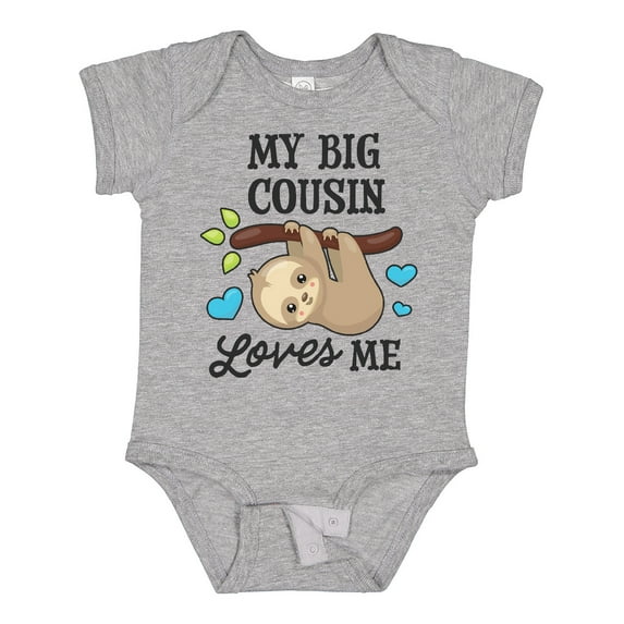 Inktastic My Big Cousin Loves Me with Sloth and Hearts Boys or Girls Baby Bodysuit