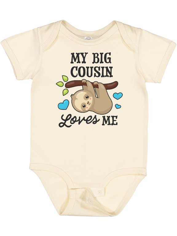 My Big Cousin Loves Me with Sloth and Hearts Boys or Girls Baby Bodysuit
