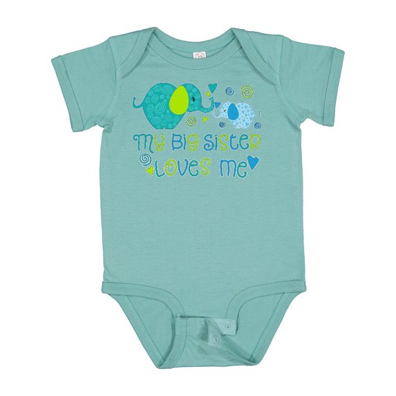 Inktastic My Big Sister Loves Me Cute Elephants Boys or Girls Baby Bodysuit