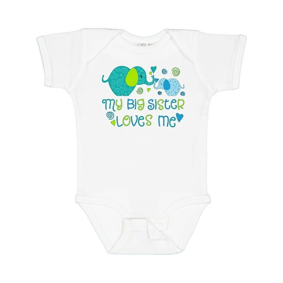 Inktastic My Big Sister Loves Me Cute Elephants Boys or Girls Baby Bodysuit