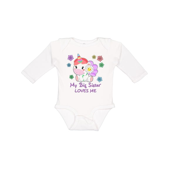 Inktastic My Big Sister Loves Me Cute Unicorn Boys or Girls Long Sleeve Baby Bodysuit